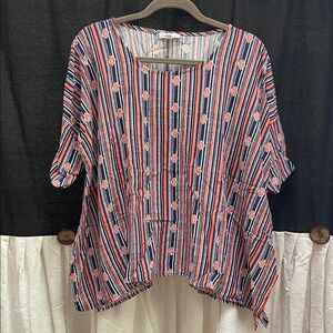 White Birch Navy and Red Striped Blouse
